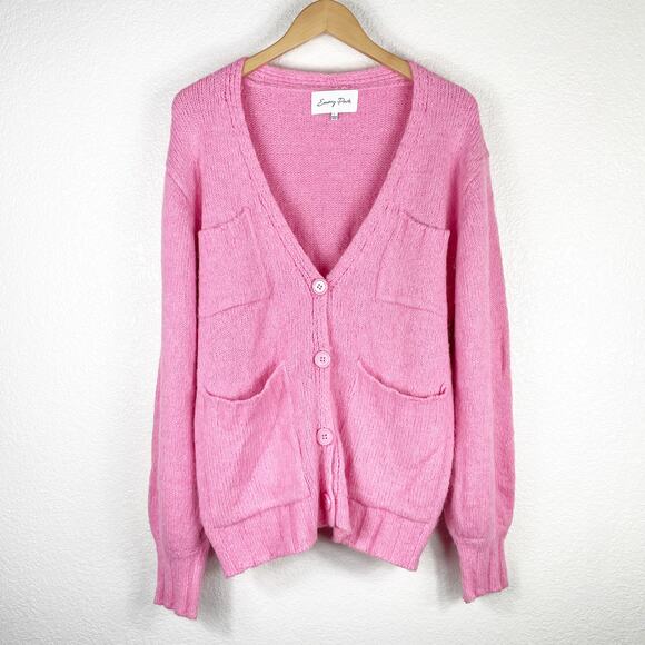 Emory Park Women's Pink Cardigan Boyfriend Sweater Size Large Soft Cozy Pockets - Picture 1 of 6